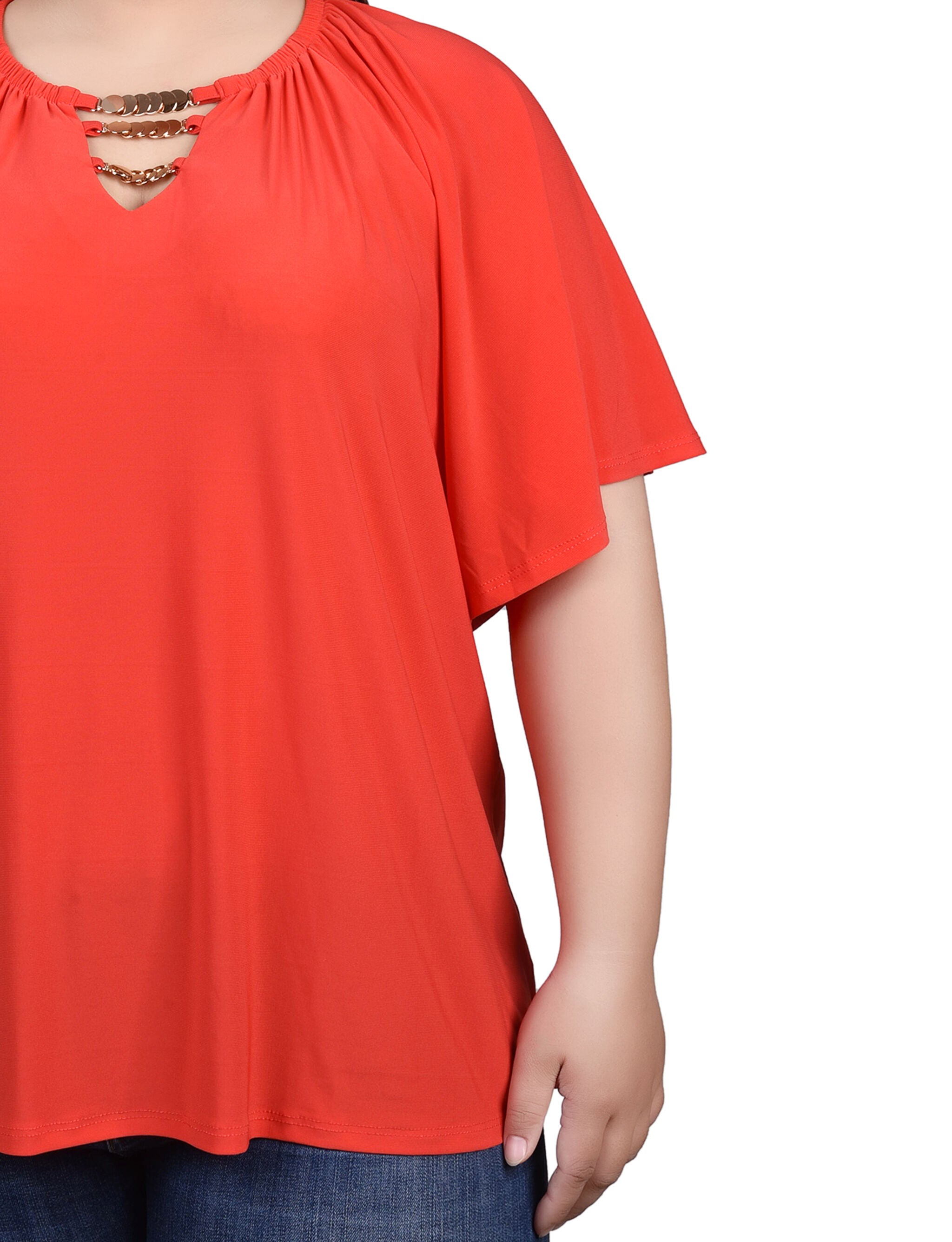 Raglan Sleeve Top With Chain Details, Bittersweet / pink, alternate image number 2