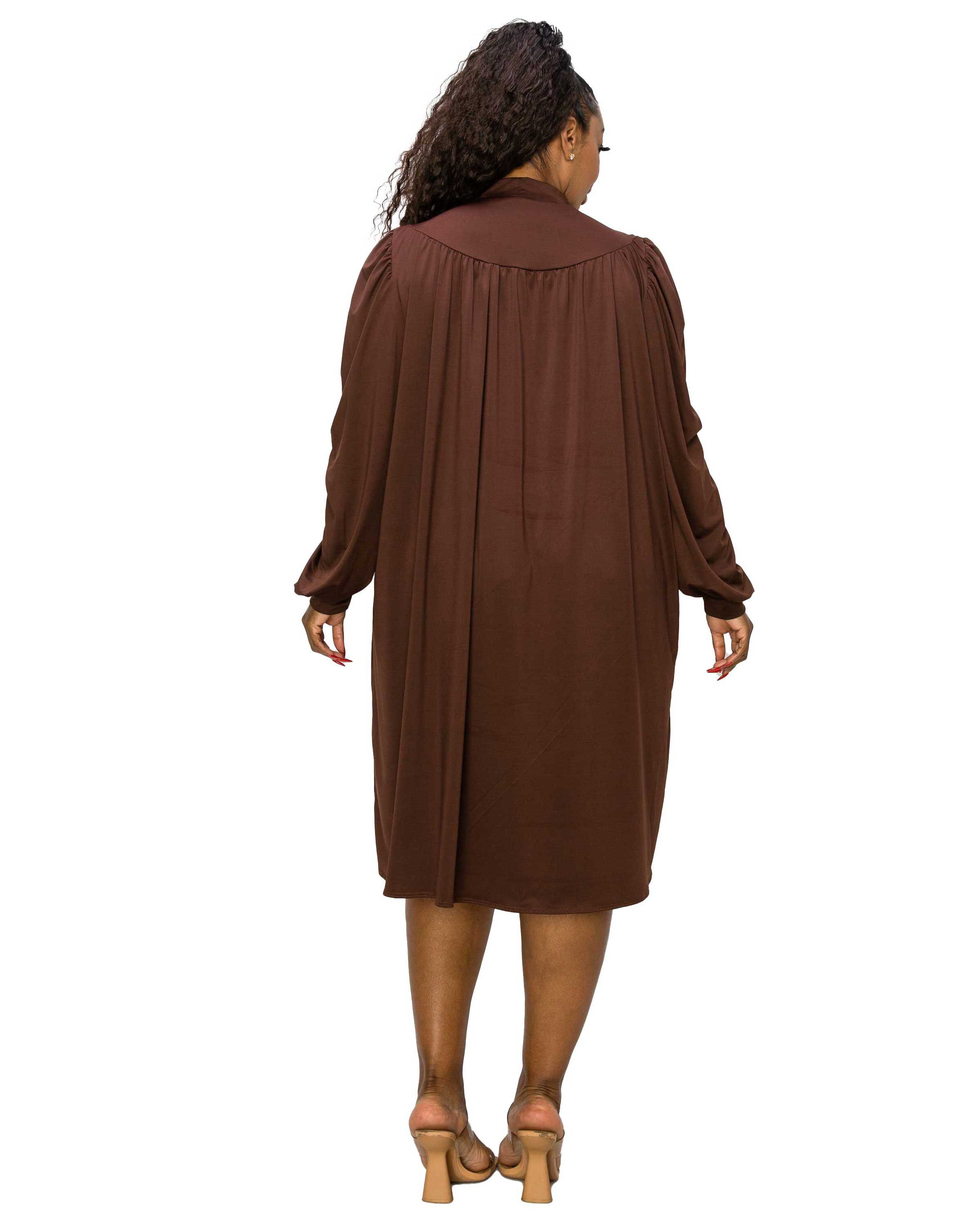AMAL MOCK NECK DRESS, Dark Mocha / Brown, alternate image number 1