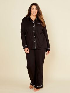 Long Sleeve Top & Pant Pajama Set, Black  Ivory / Black, hi-res image number 0