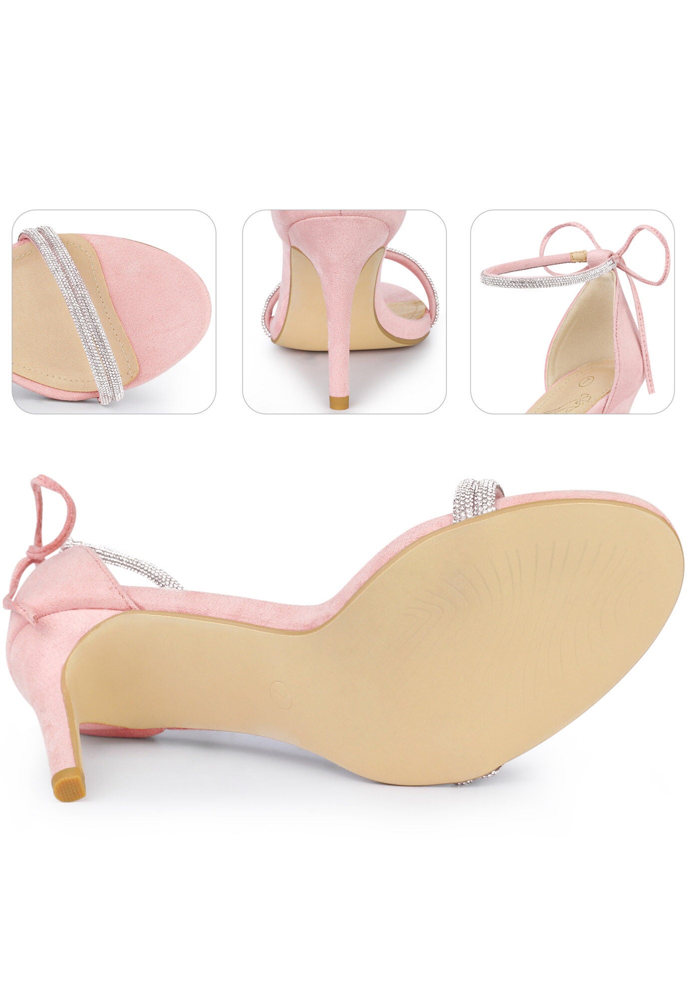Rhinestone Ankle Tie Stiletto Heels Sandals, Pink / Pink, alternate image number 3