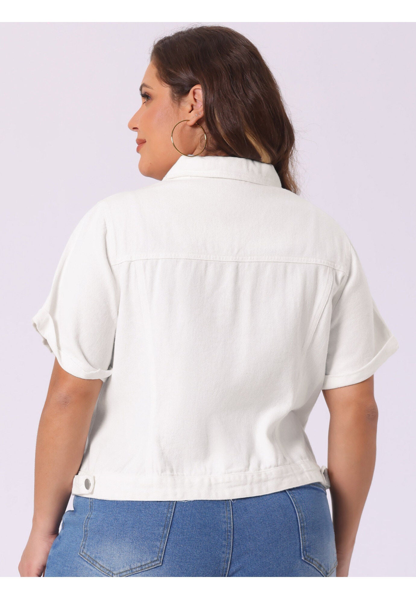 BUTTON FRONT CROP JEAN SHORT SLEEVE DENIM JACKET, White / White, alternate image number 3