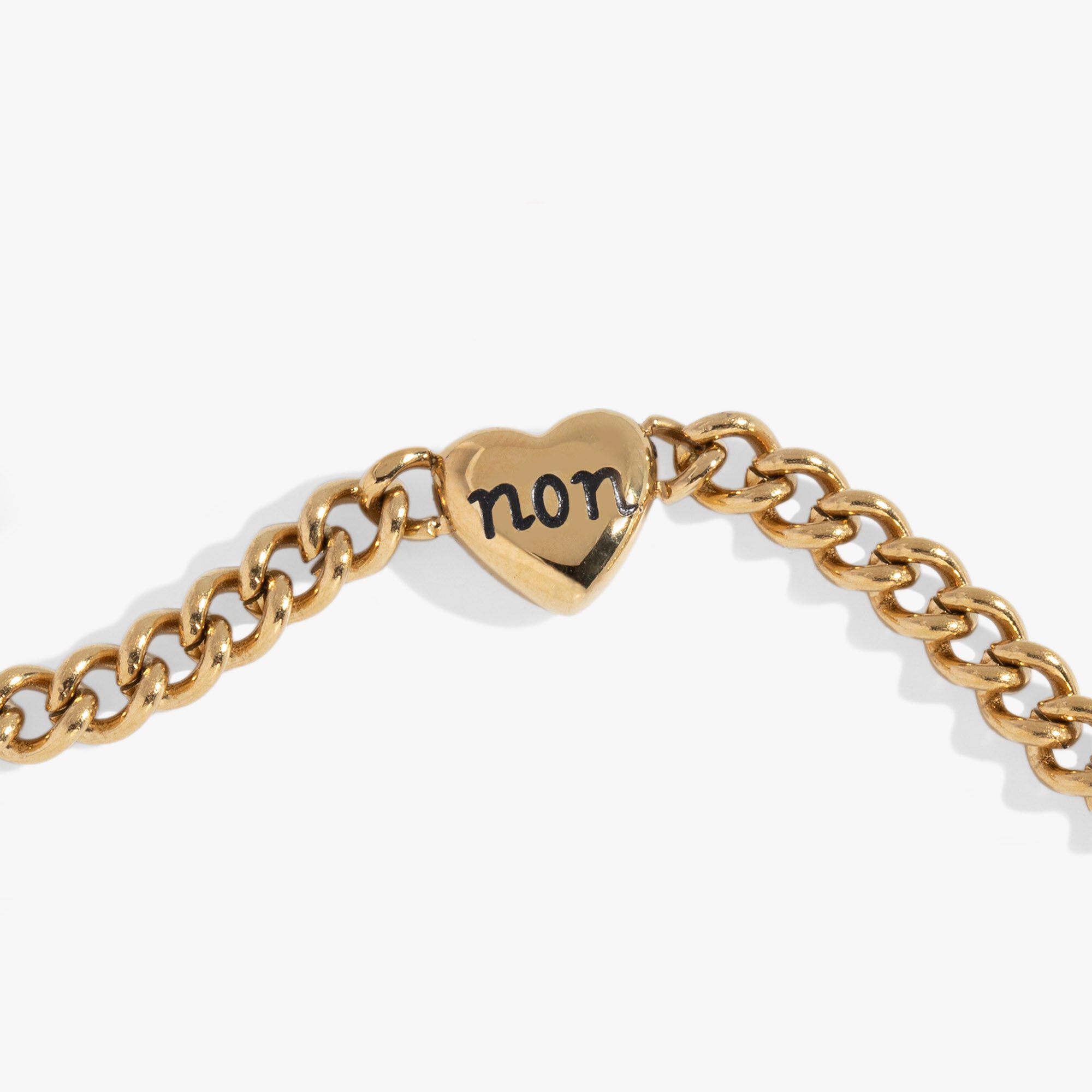 Engraved French &#39;Oui&#39; & &#39;Non&#39; Reversible Heart Bracelet, Gold / Gold, alternate image number 1