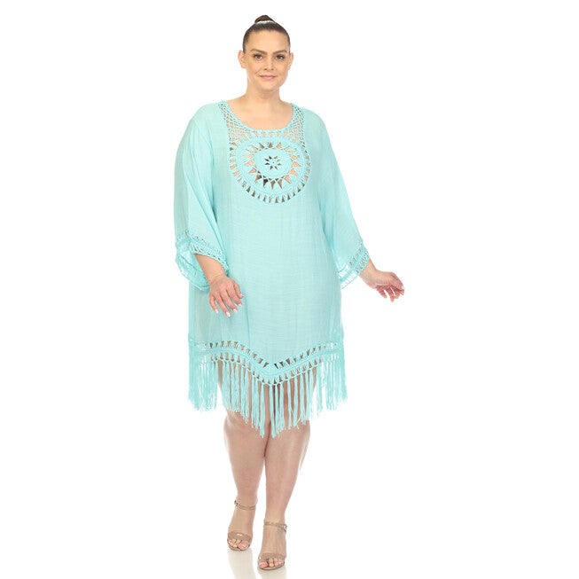 White Mark Crocheted Fringed Trim Dress Cover Up, Mint / Mint, alternate image number null