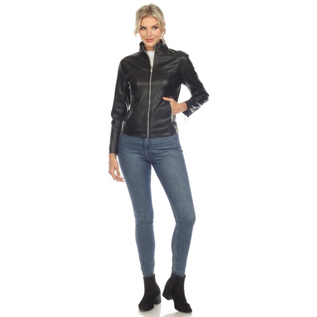 Women's Classic Biker Faux Leather Jacket, , alternate image number 8