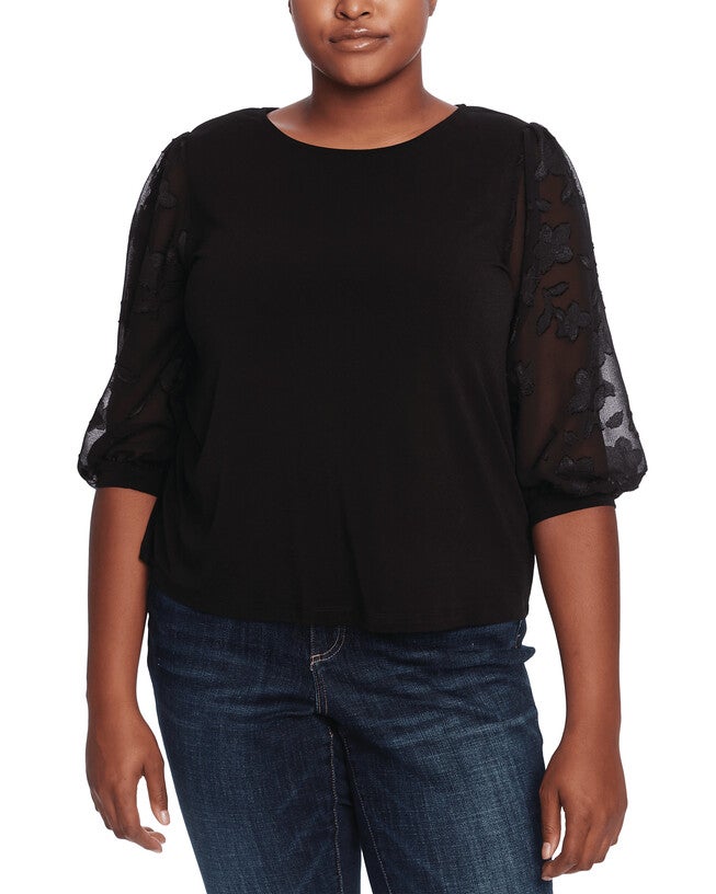 VOLUMINIOUS LACE SLV KNIT, 060RICH BLACK / Black, hi-res image number 0