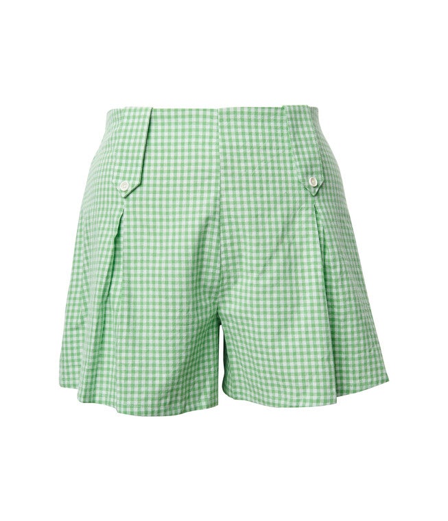 Smak Parlour Green & White Gingham Pleated Shorts, Green White Gingham / Light Green, hi-res image number null