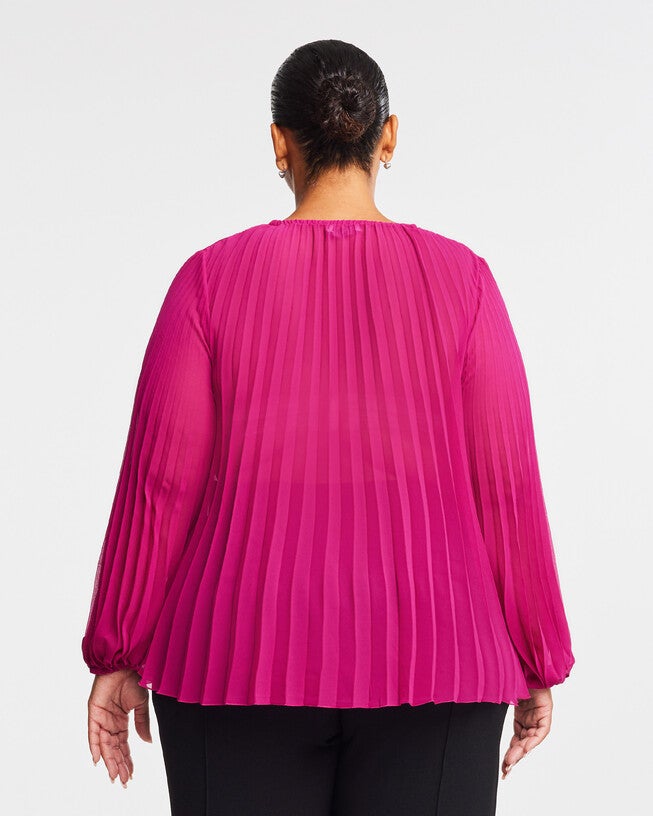 Larissa Pink Pleated Balloon-Sleeve Blouse, , alternate image number null