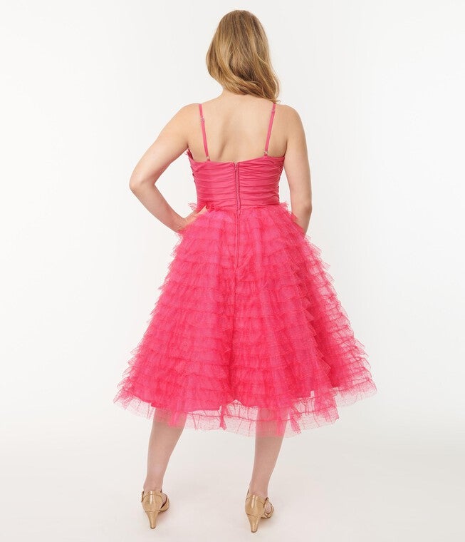 Unique Vintage Hot Pink Tulle Cupcake Swing Dress, Hot Pink / Pink, alternate image number null
