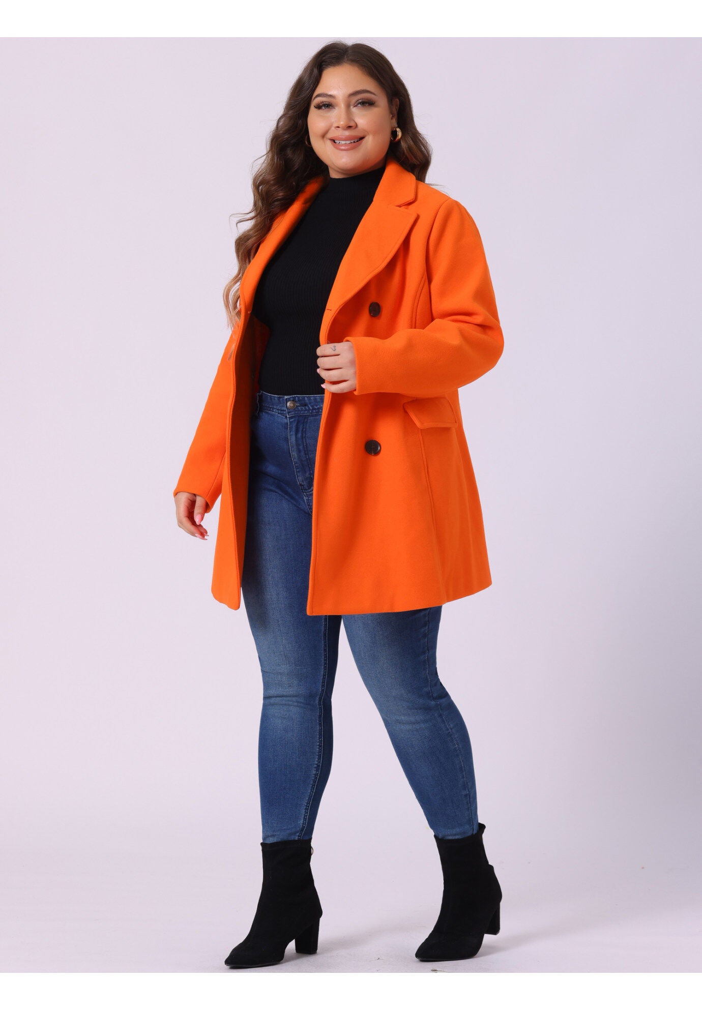 NOTCHED LAPEL DOUBLE BREASTED COAT, Orange / Orange, hi-res image number 0