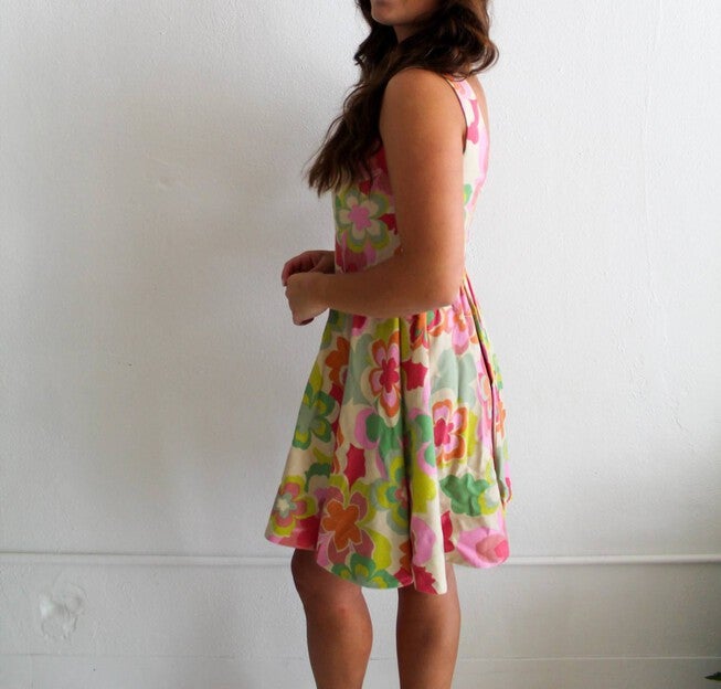 SUPER FLORAL LINEN DRESS, Lime / Light Green, alternate image number null