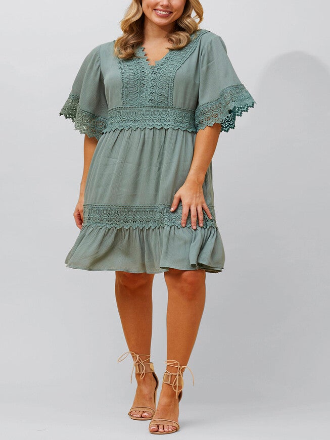 Paloma Short Dress Embroidered Details Solid, , alternate image number 6