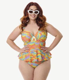 Unique Vintage Plus Size Black Solana Tankini Swim Top