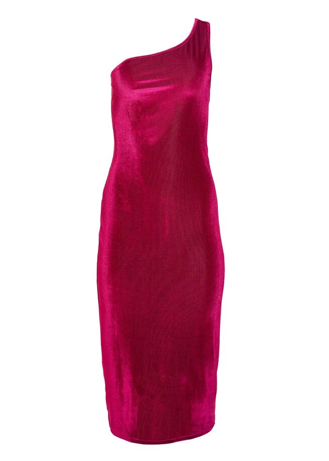 One Shoulder Red Velvet Dress, Red / Red, alternate image number 2