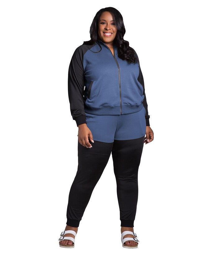 Billie Women's Plus Size Zip Up Conrast Blocked Sweatshirt Jacket, , alternate image number 8