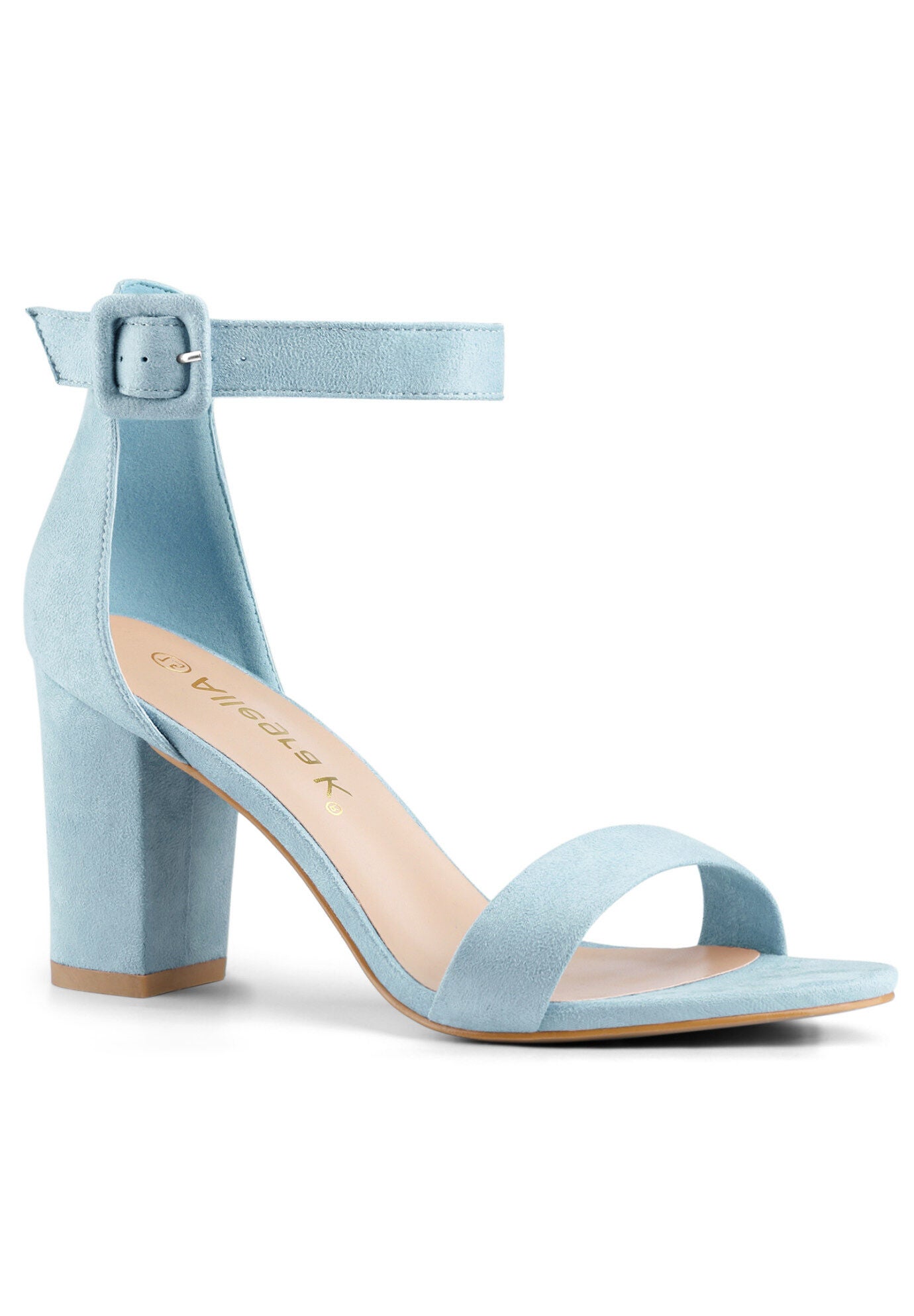 Open Toe Ankle Buckle Strap Block High Heel Sandals, Sky Blue / Light Blue, hi-res image number 0