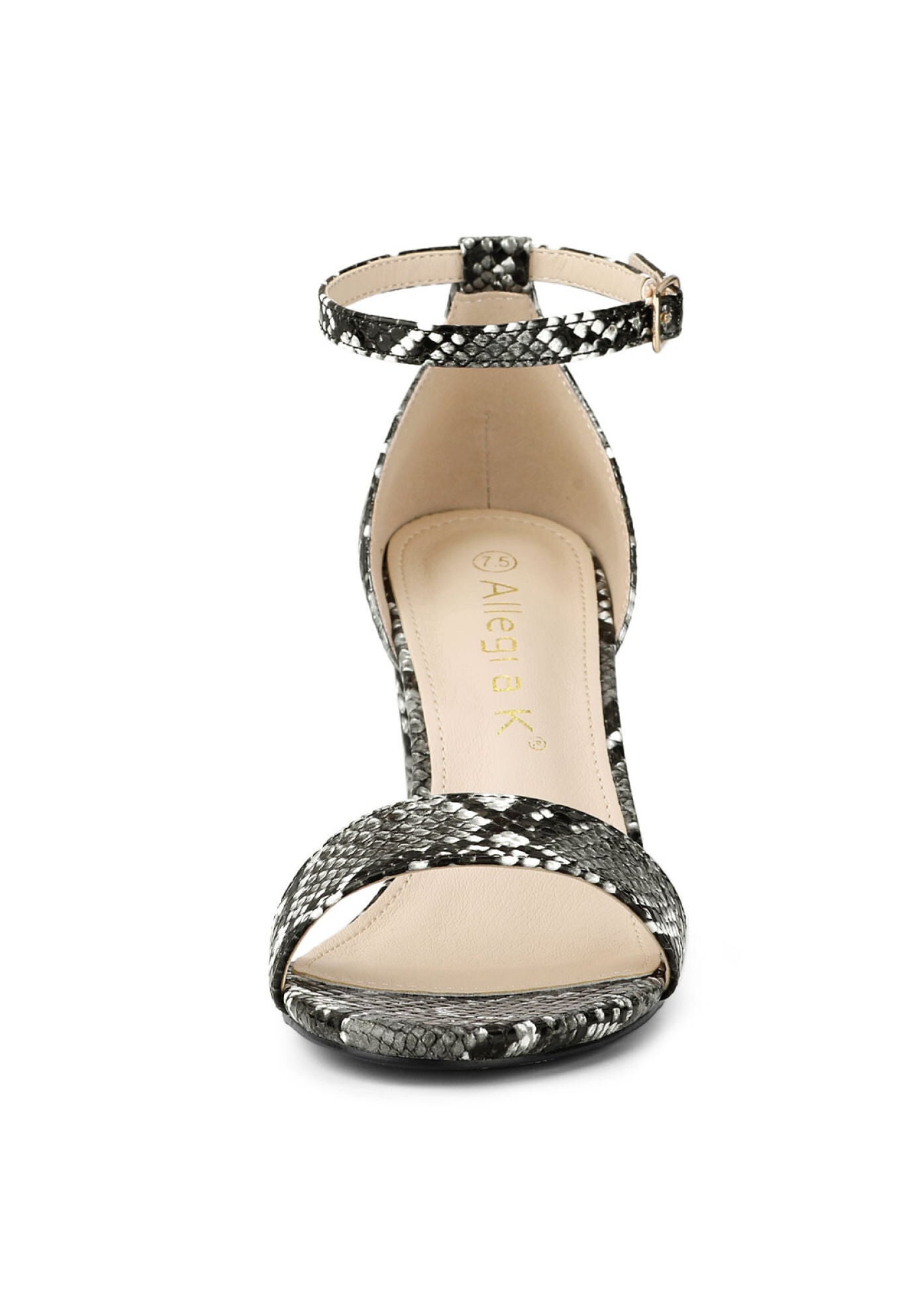 Snakeskin Ankle Strap Snake Chunky Heel Sandals, Black Snake / Black, alternate image number 1