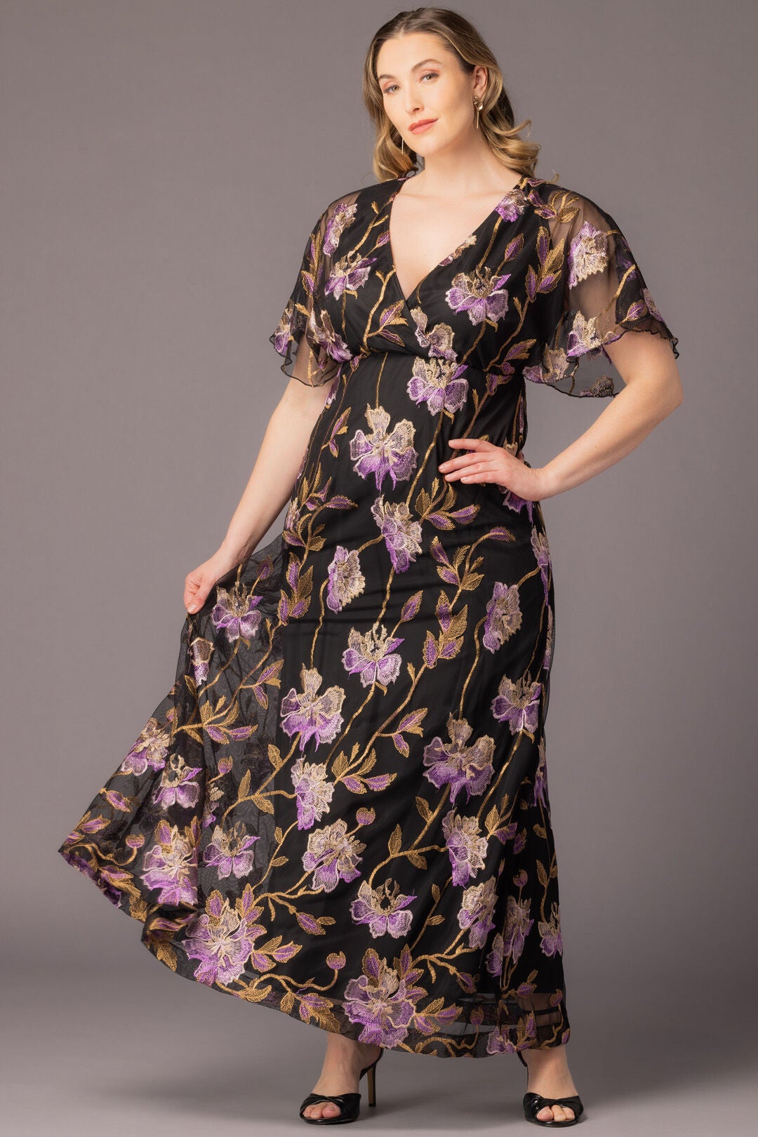 Embroidered Elegance Evening Gown, Purple Iris / Black, alternate image number 5