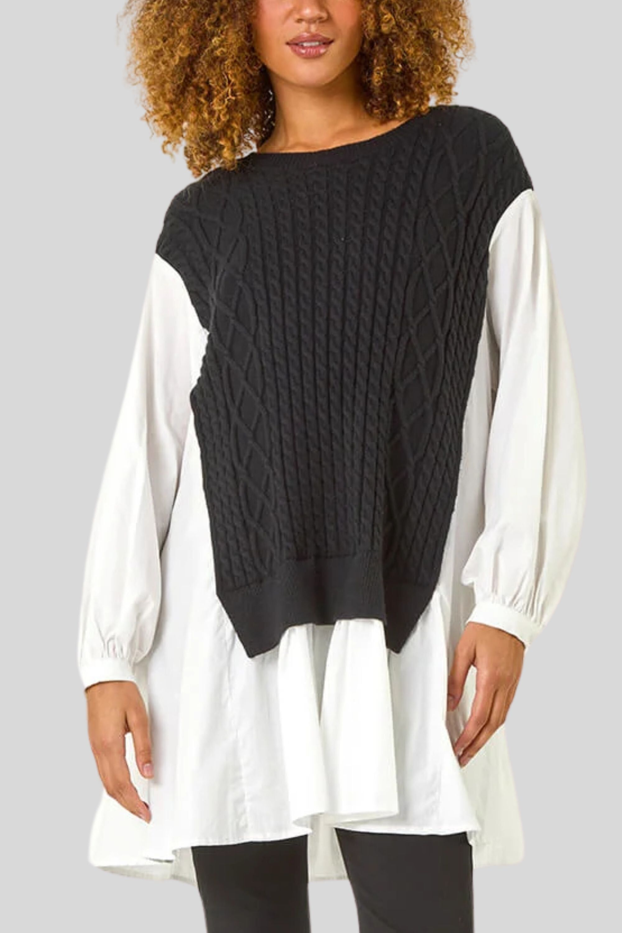 Annick - Helga Oversize Faux Layer Tunic Shirt Dress, Black / Black, hi-res image number 0