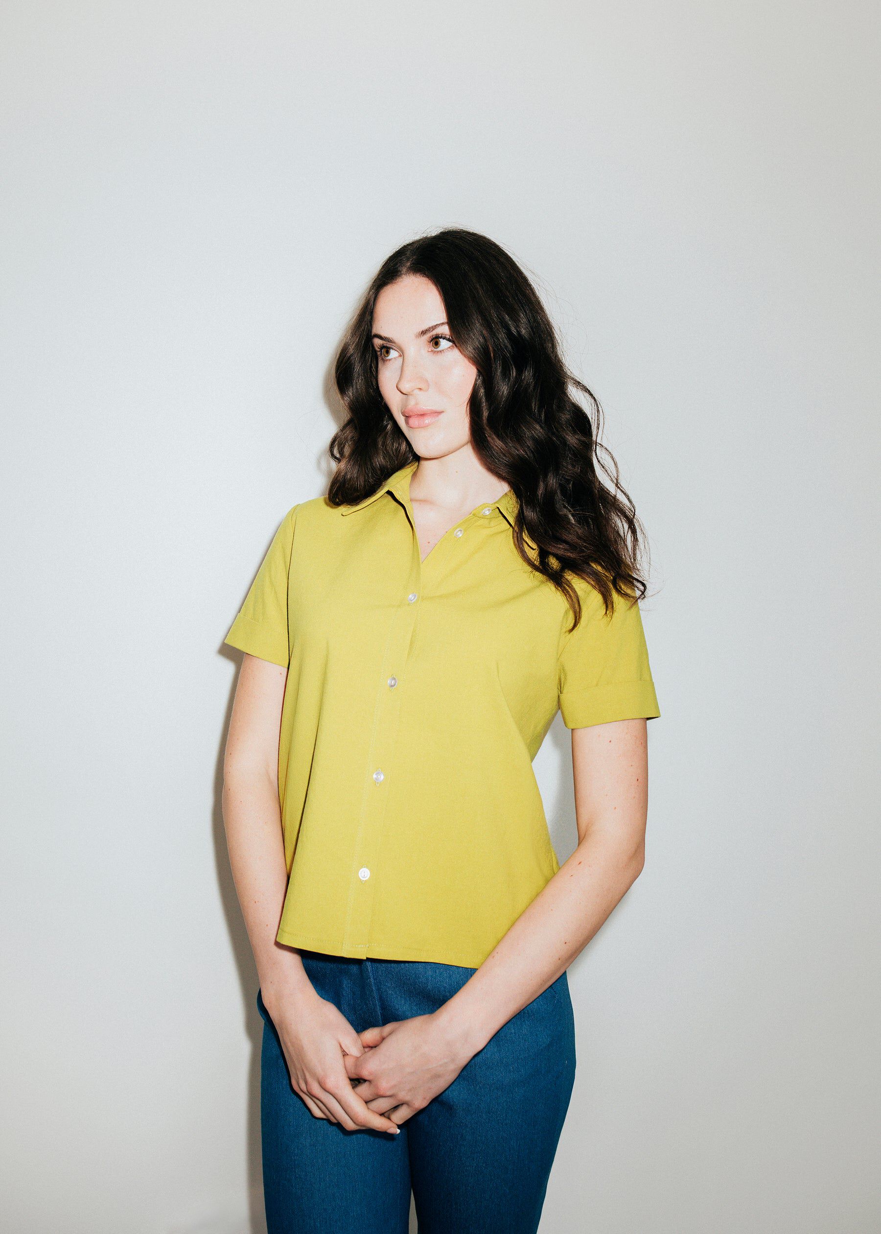 Rolled Short Sleeve Hem Top, Chartreuse / Chartreuse, alternate image number 1