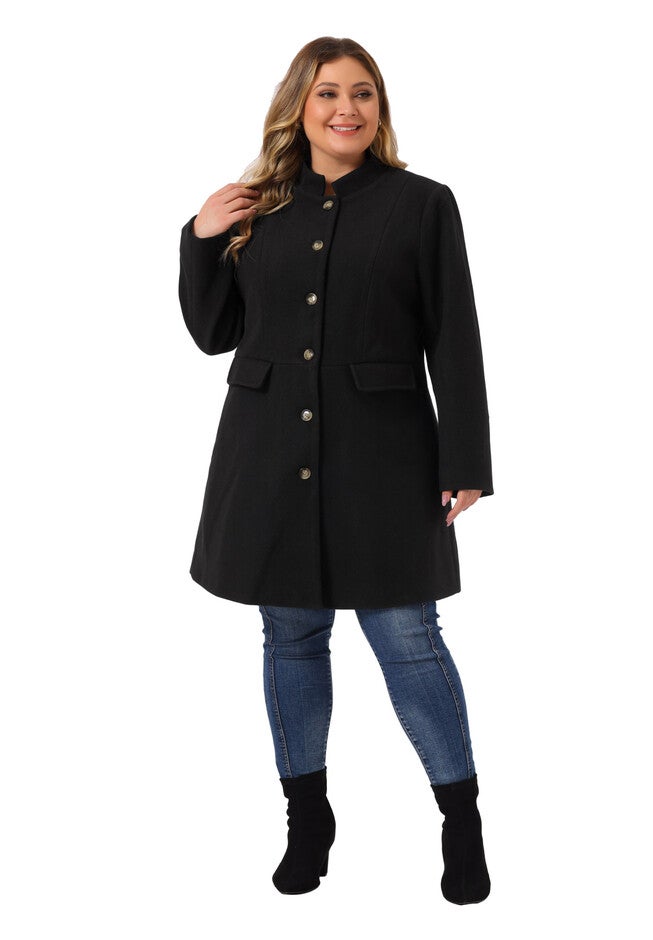 STAND COLLAR SINGLE BREASTED COAT, Black / Black, hi-res image number 0