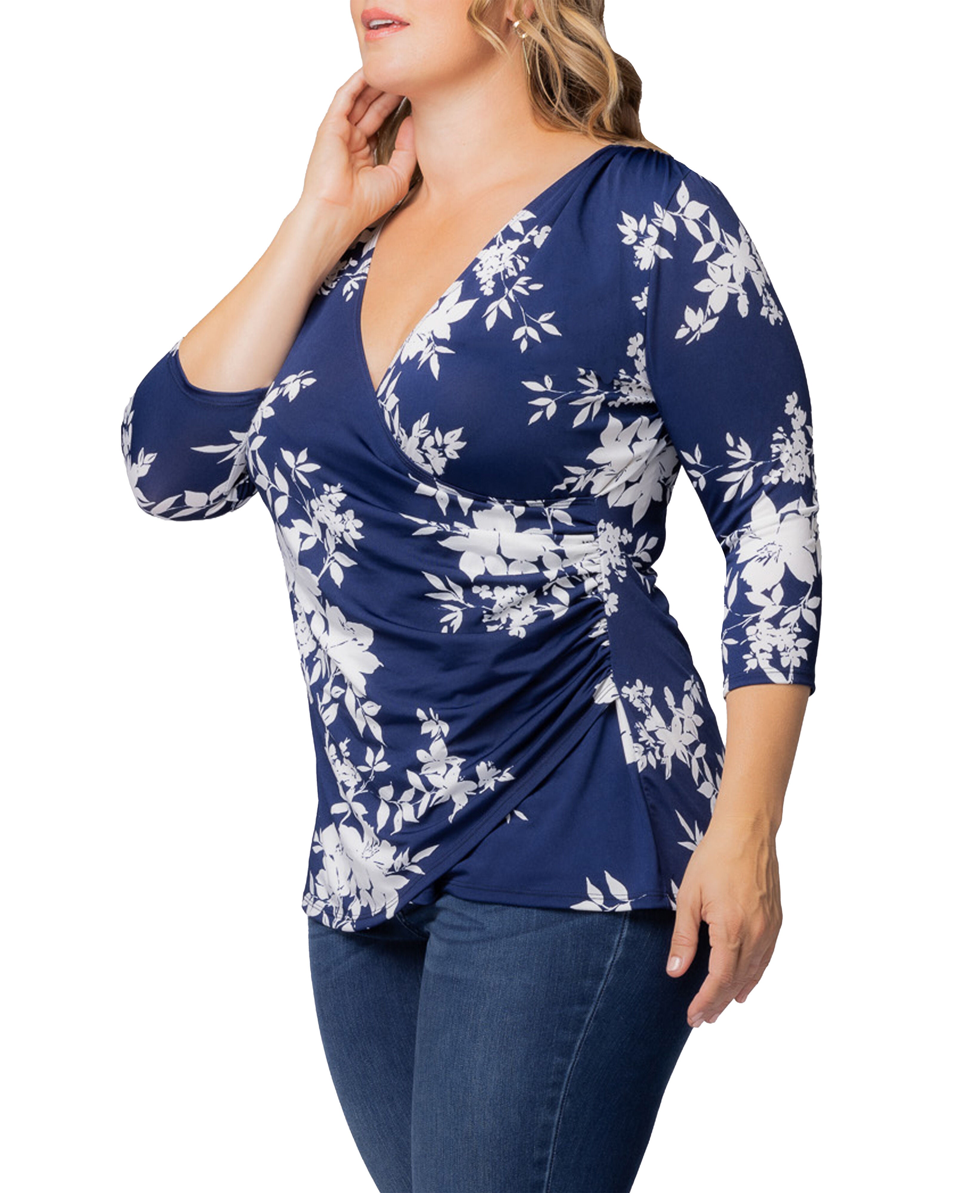 Femme Fatale Faux Wrap Top, NAVY FLORAL PRINT / Navy, alternate image number 3