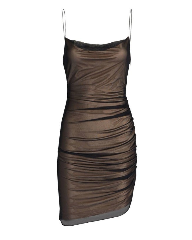 PERRY RUCHED MINI DRESS IN BLACK/NATURAL, BlackNatural / Brown, alternate image number null