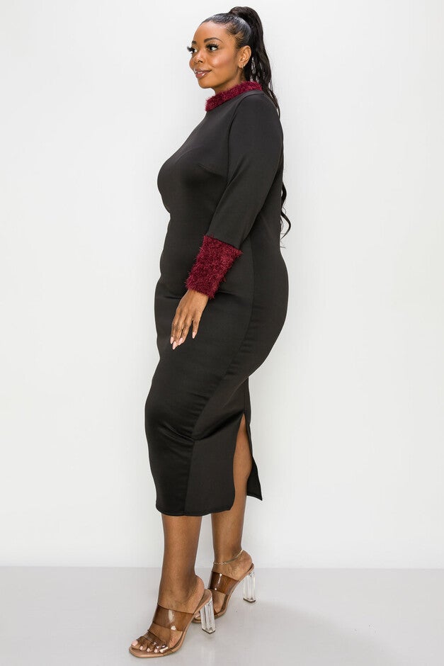 KAIA FEATHER DRESS, BlackBurgundy / Black, alternate image number 3