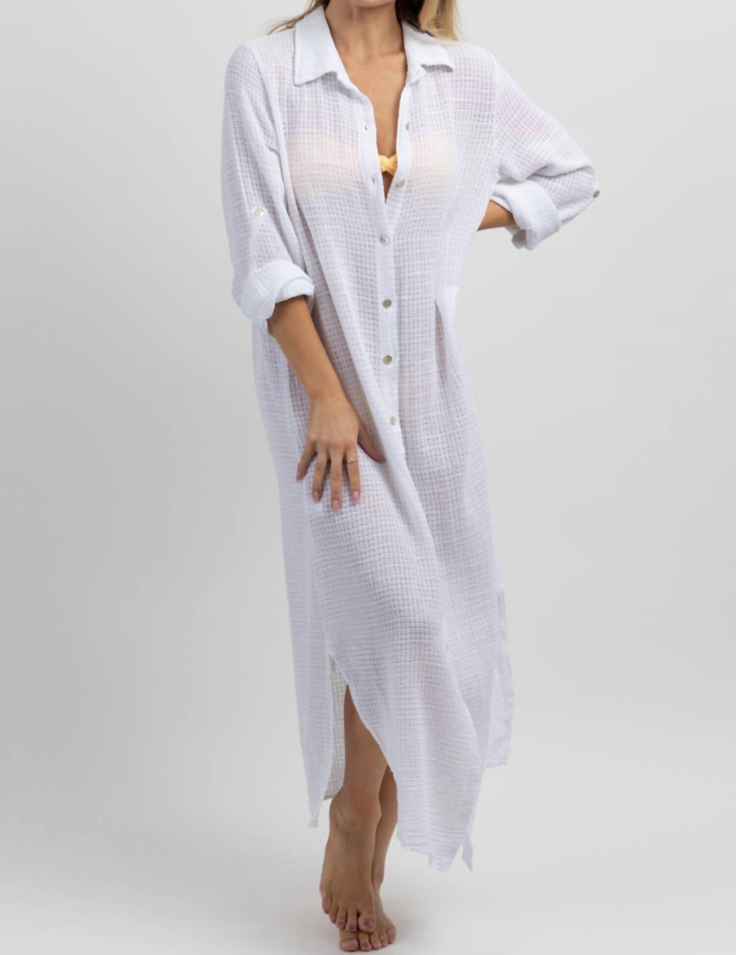 GAUZE MAXI SHIRT DRESS IN BRIGHT WHITE, , alternate image number 8