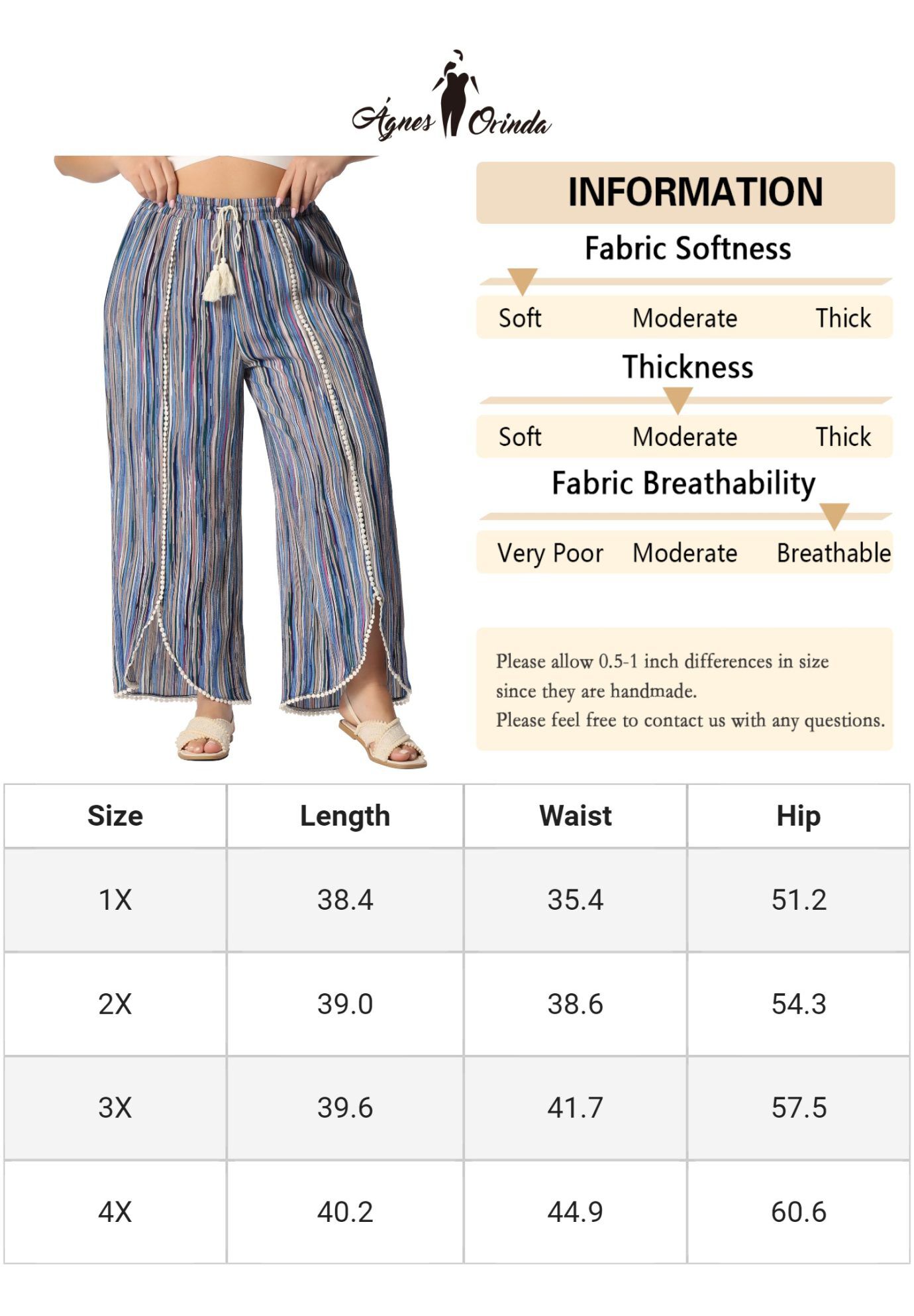 SPLIT ELASTIC WAIST FLOWY STRIPED WIDE LEG PANTS, Blue / Light Blue, alternate image number 4