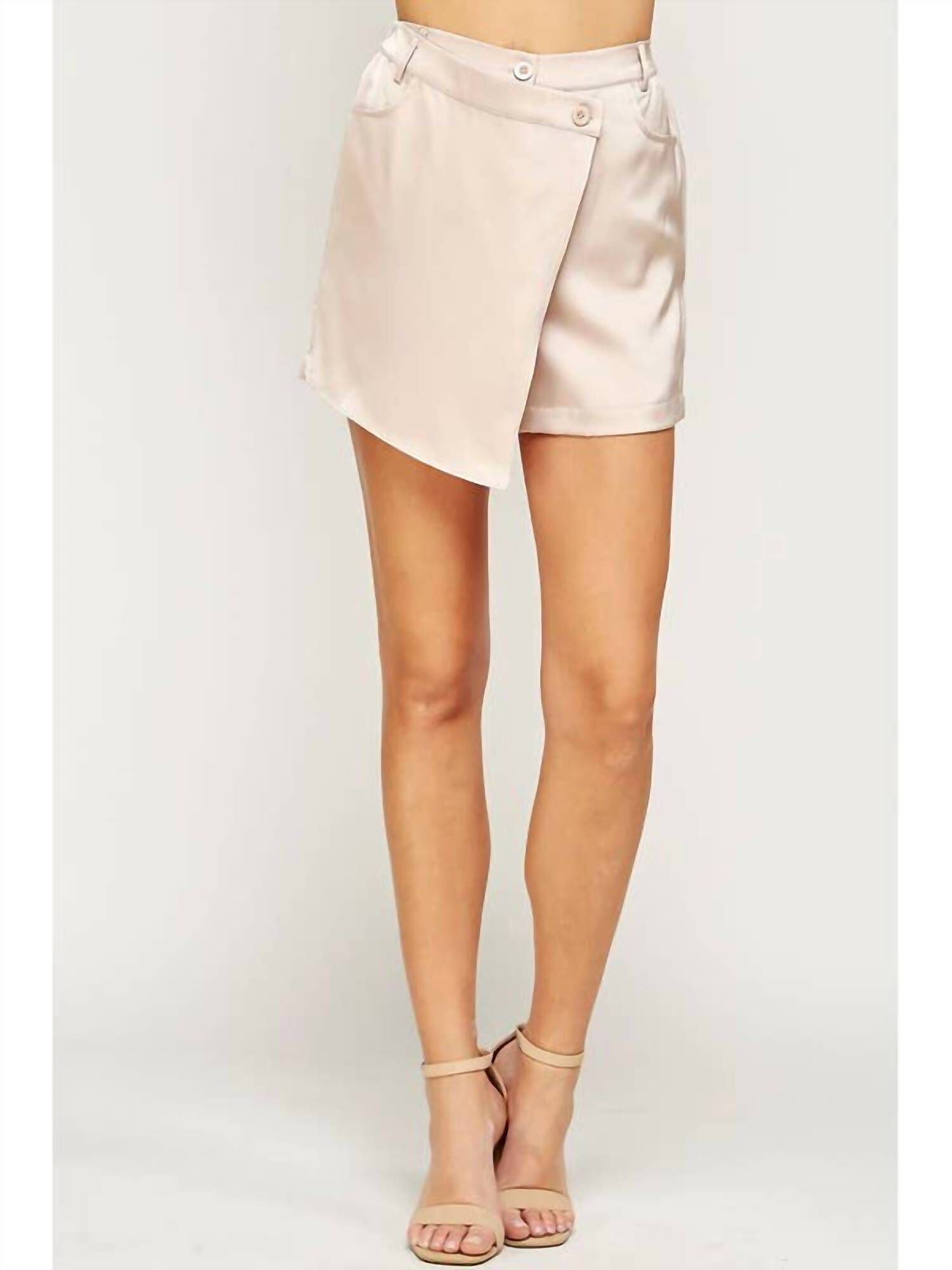 Satin Wrap Skort In Taupe, Taupe / Beige, hi-res image number 0