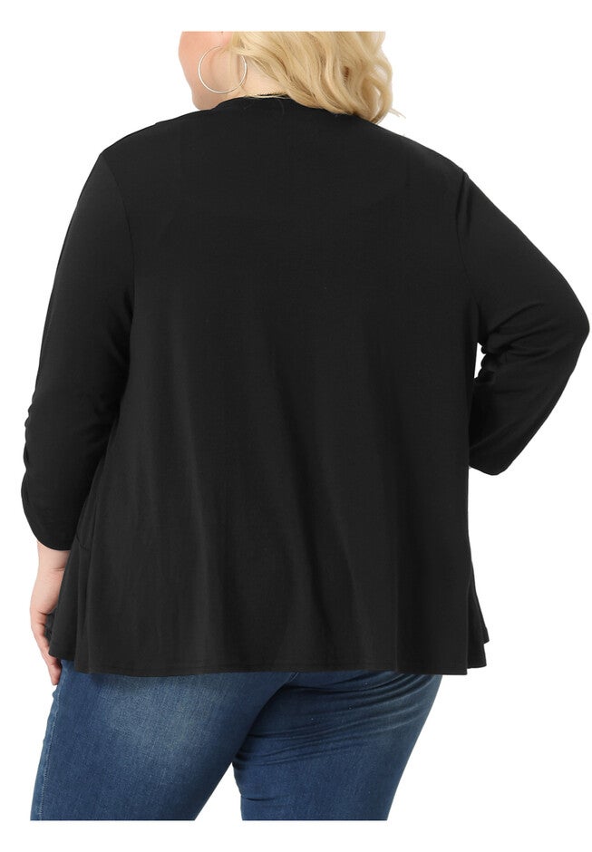 3/4 Sleeve Open Front Cropped Shrug Bolero Cardigan, Black / Black, alternate image number 3