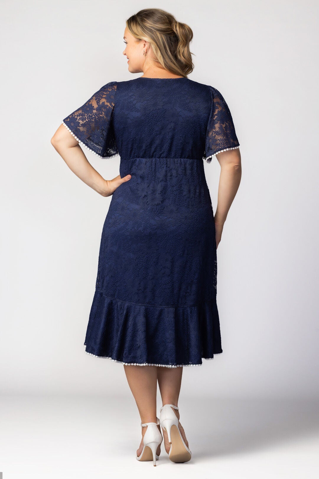 Palermo Lace Faux Wrap Dress, Navy Blue / Navy, alternate image number 1