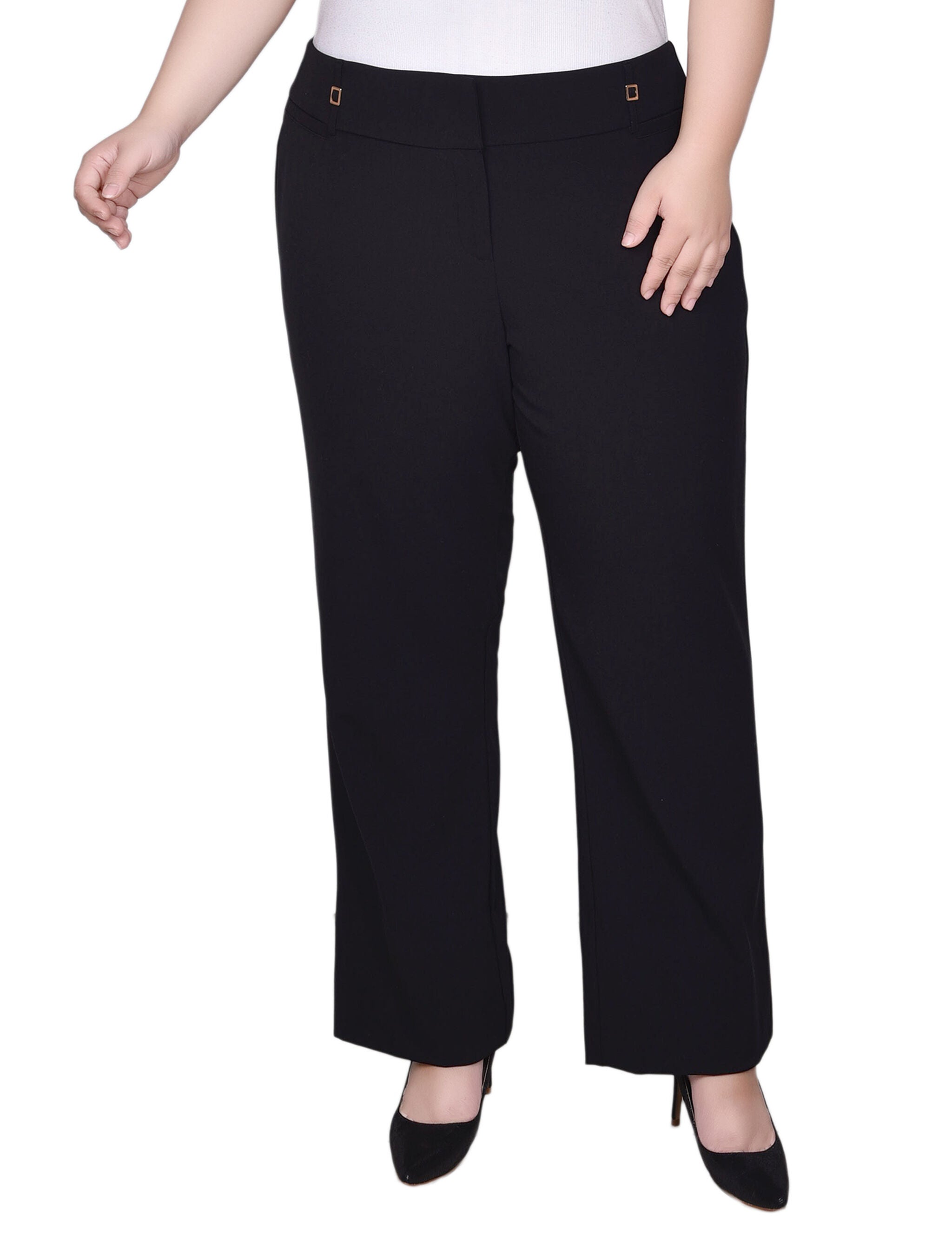 Wide Waist Stretch Pants, Black, hi-res image number 0