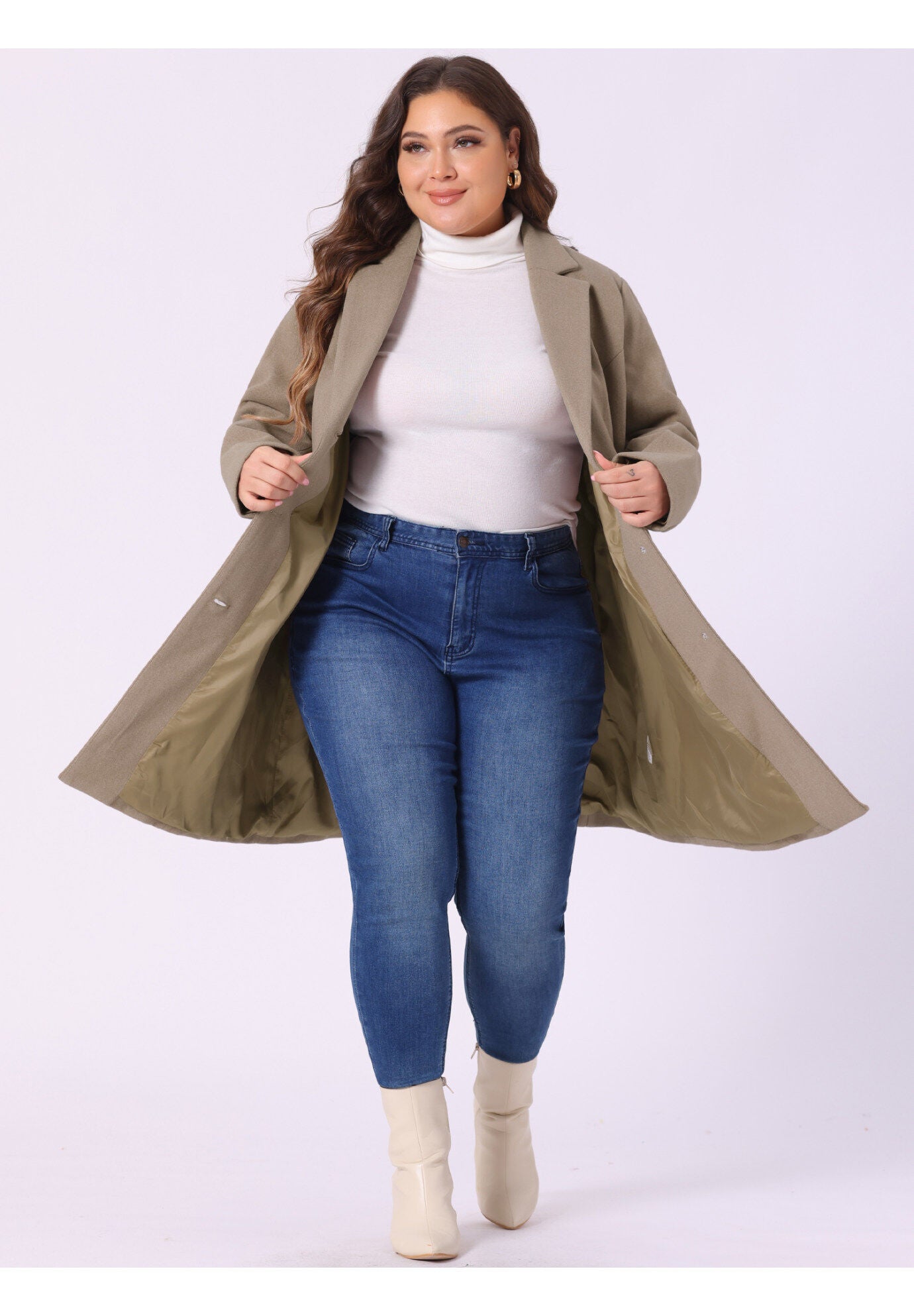 SINGLE BREASTED NOTCHED LAPEL LONG WINTER COAT, Light Brown / Brown, alternate image number 1