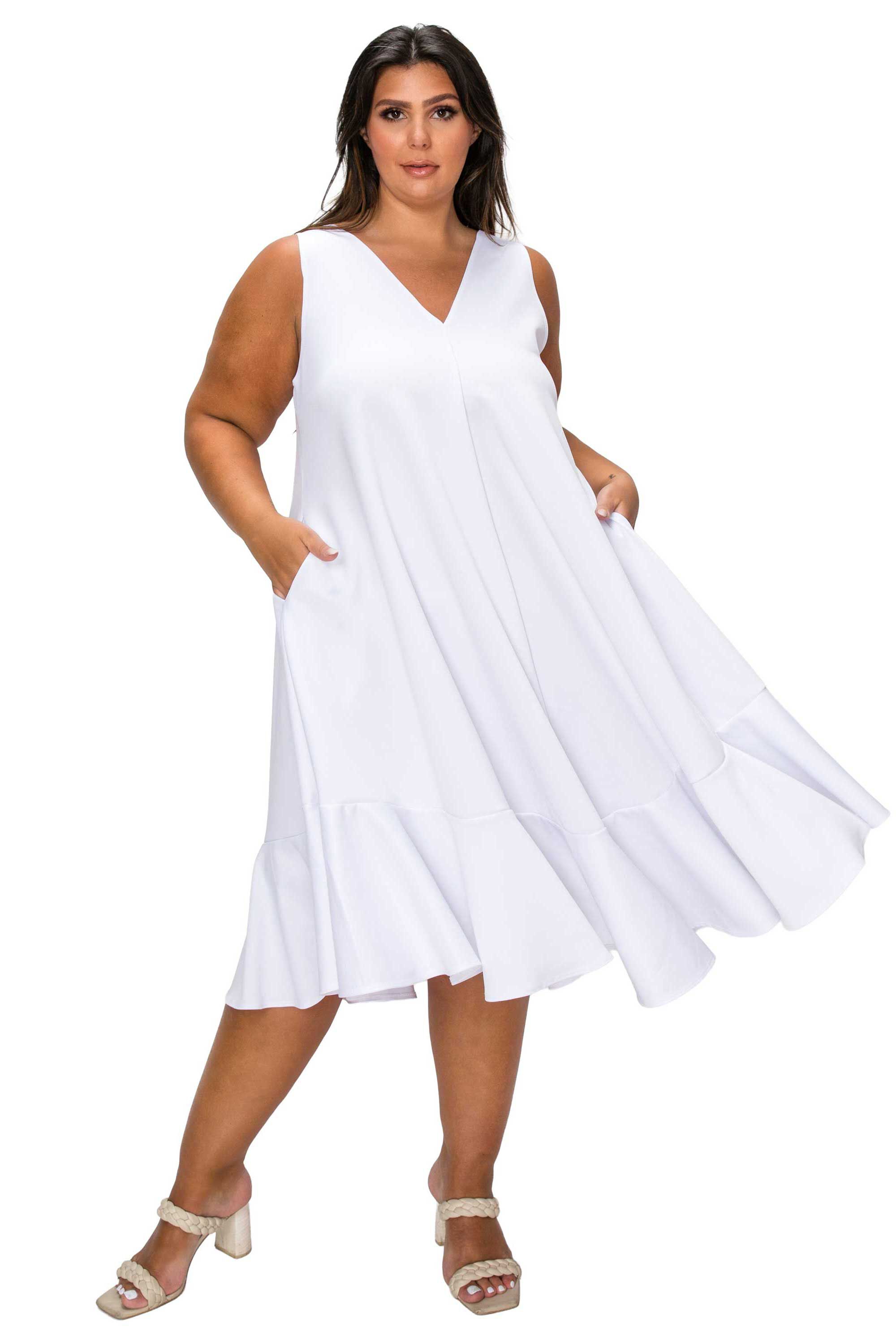 Simone Sleeveless Pocket Flare Dress, White / White, hi-res image number 0