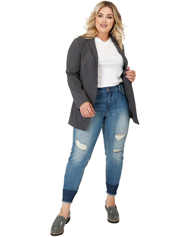 Plus Size Virgina Raw Hem Two-Tone Midrise Skinny Cropped Jeans, Blue / Medium Wash, alternate image number null