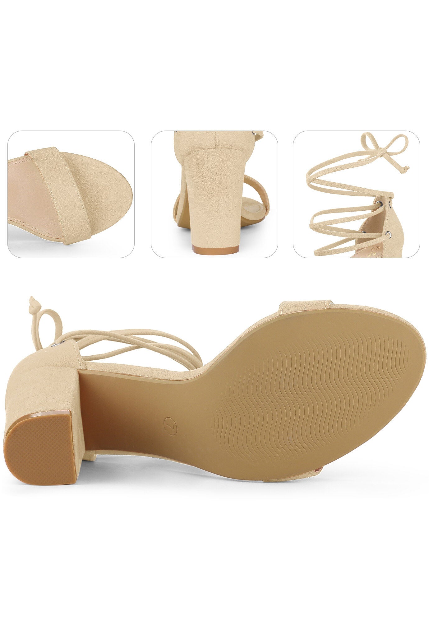 Strappy Lace Up Chunky High Heel Sandals, Beige / Beige, alternate image number 2