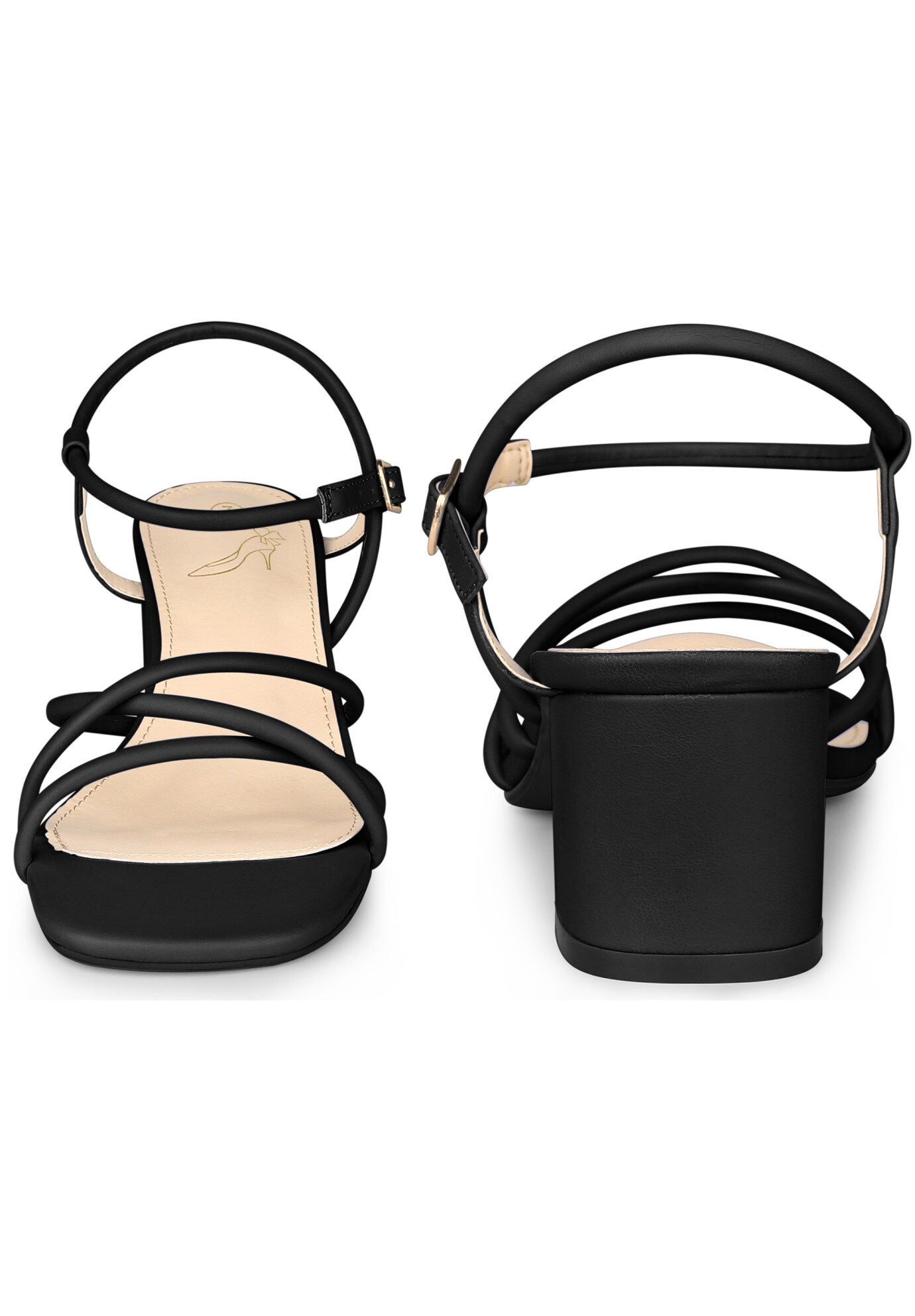 Strappy Heels Square Toe Slingback Chunky Heel Sandals, Black / Black, alternate image number 1