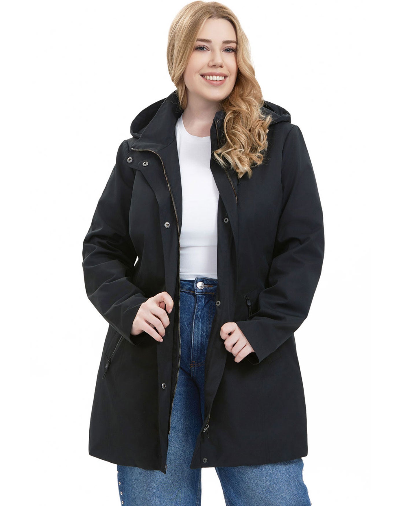 Water-Resistant Hooded Anorak Jacket, Black, alternate image number 1