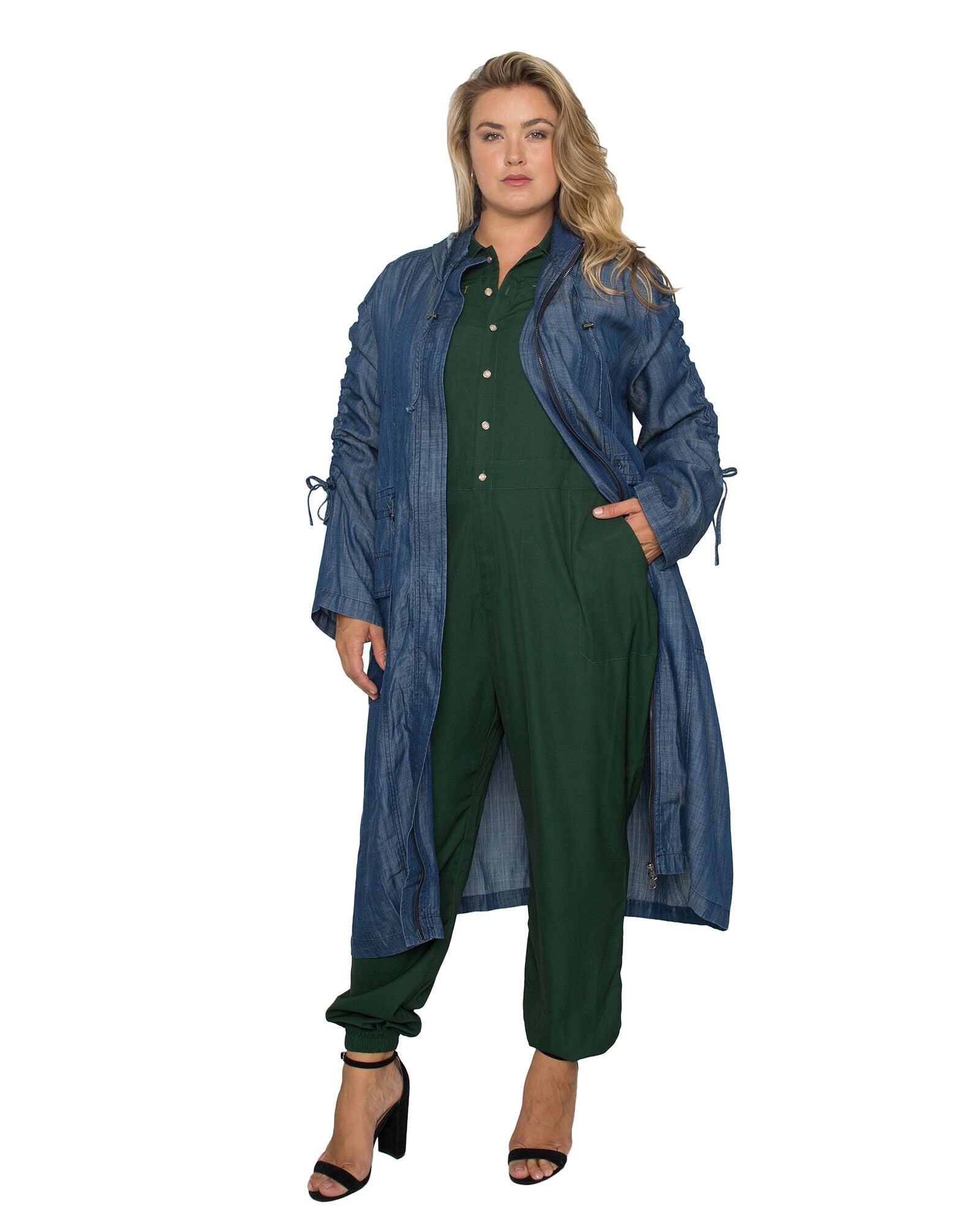 Pippa Hooded Long Anorak Jacket, Dark Indigo / Medium Wash, alternate image number 1