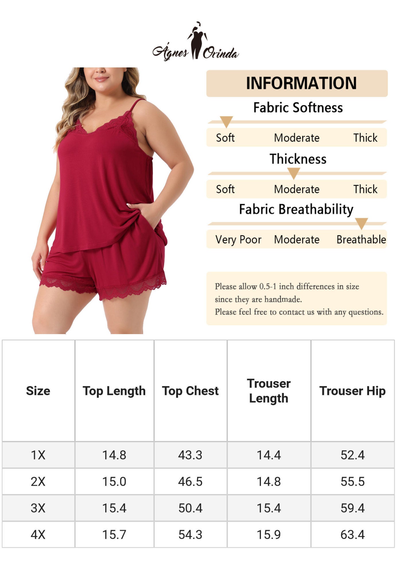 LACE CHEMISE SHORTS SET NIGHTWEAR SLEEPWEAR LOUNGE SET, Red / Red, alternate image number 1