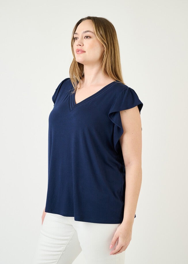 Kyra Ruffle Sleeve V-Neck Top, INDIGO / Navy, alternate image number null