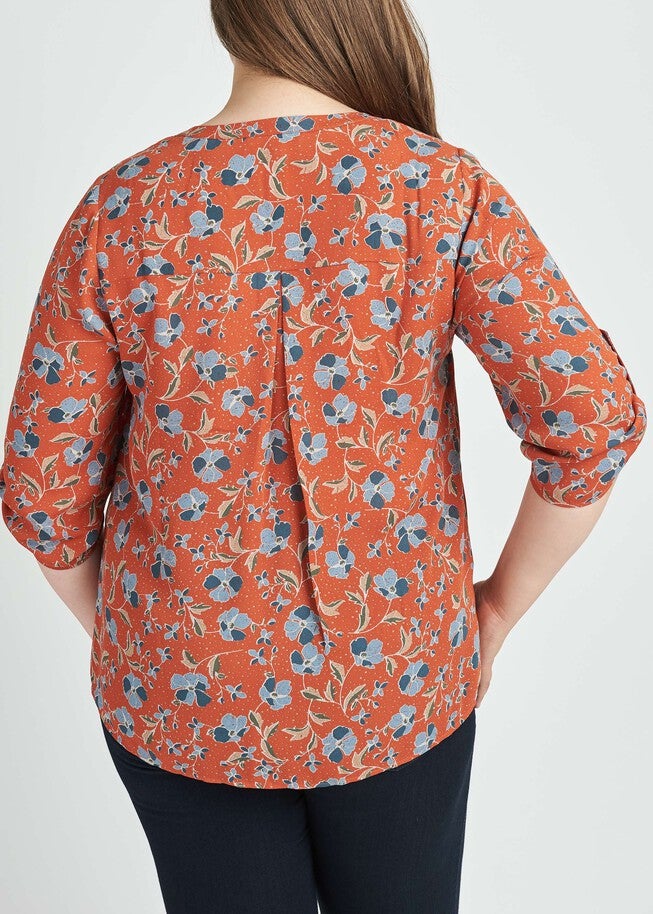 Gabriella 3/4 Roll-Tab Sleeve Blouse, M982 RUST / Rust, alternate image number null