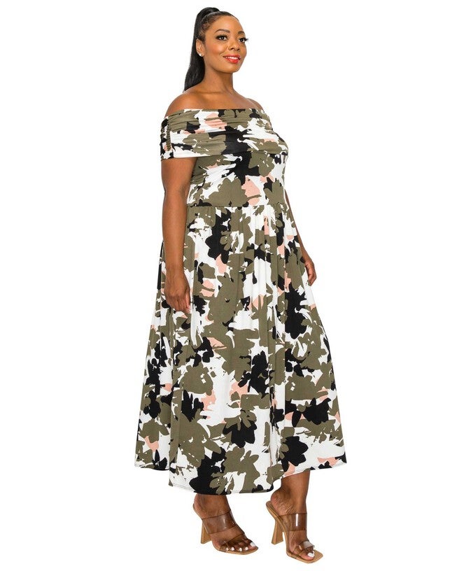 LIZA OFF SHOULDER MAXI DRESS, Olive / Olive Green, alternate image number 1
