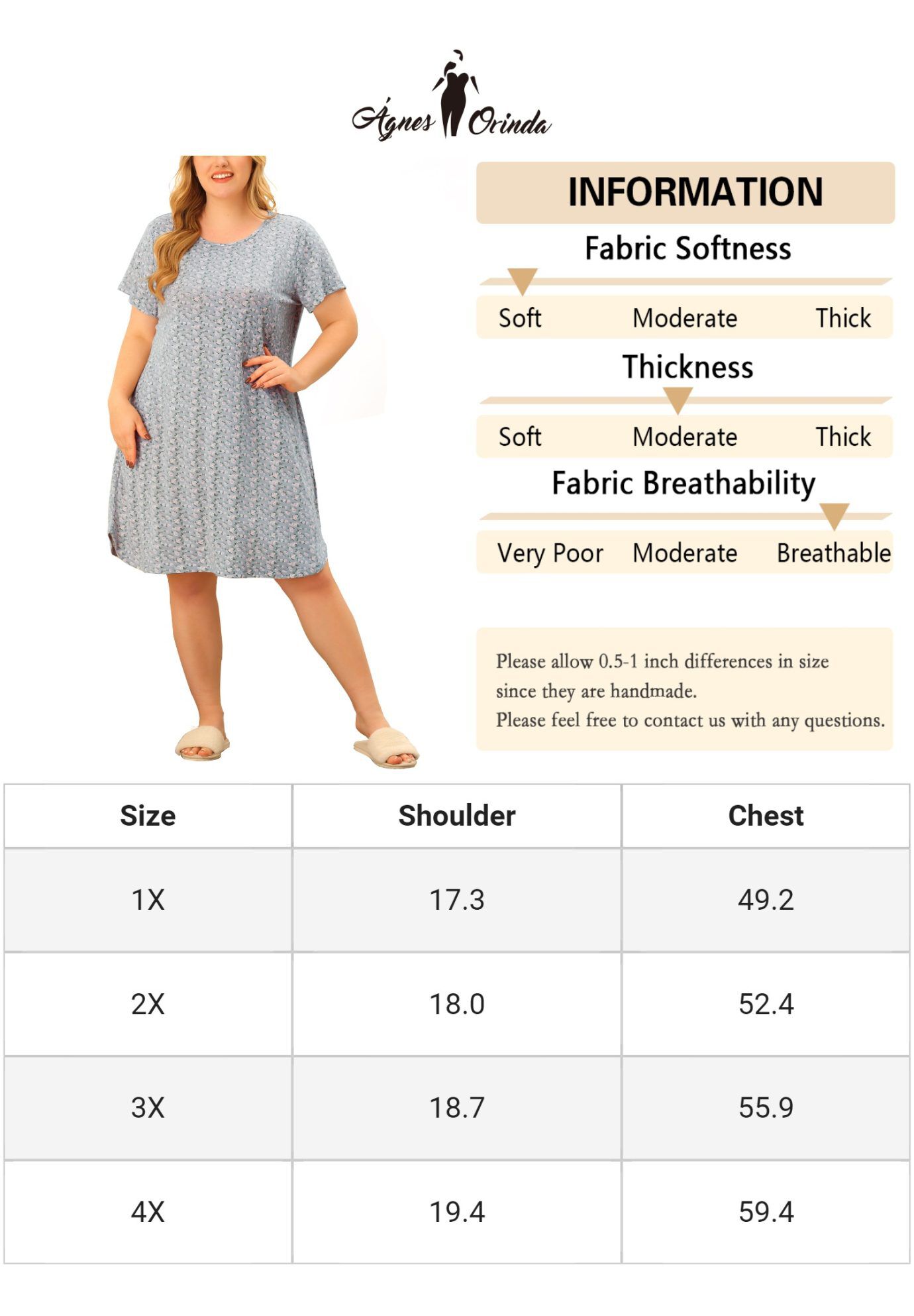 Short Sleeve Lightweight Pajama Dress, Gray / Light Grey, alternate image number 4