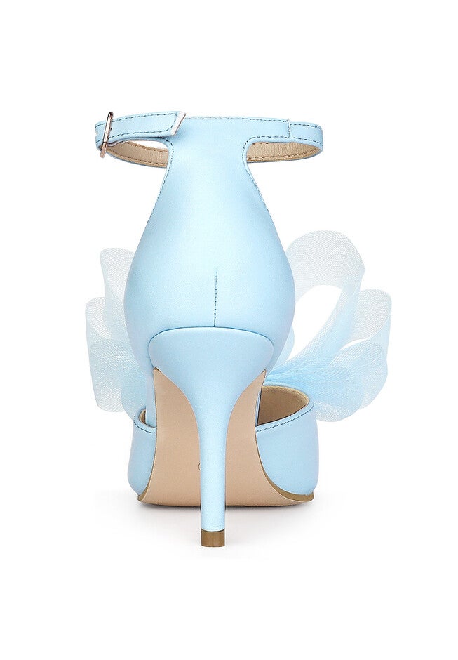 Bow Tie Ankle Strap Stiletto High Heels Wedding Pumps, Sky Blue / Light Blue, alternate image number 2