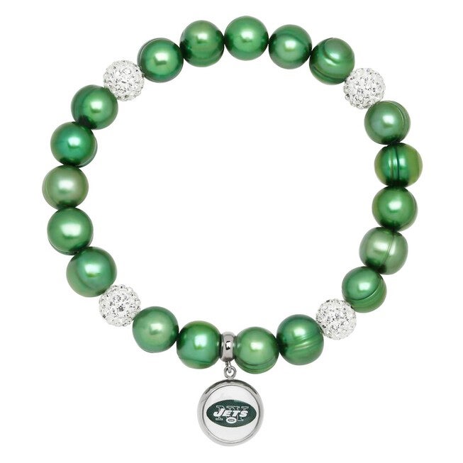 NEW YORK JETS STRETCH PEARL & CRYSTAL BRACELET, Green / Light Green, hi-res image number null