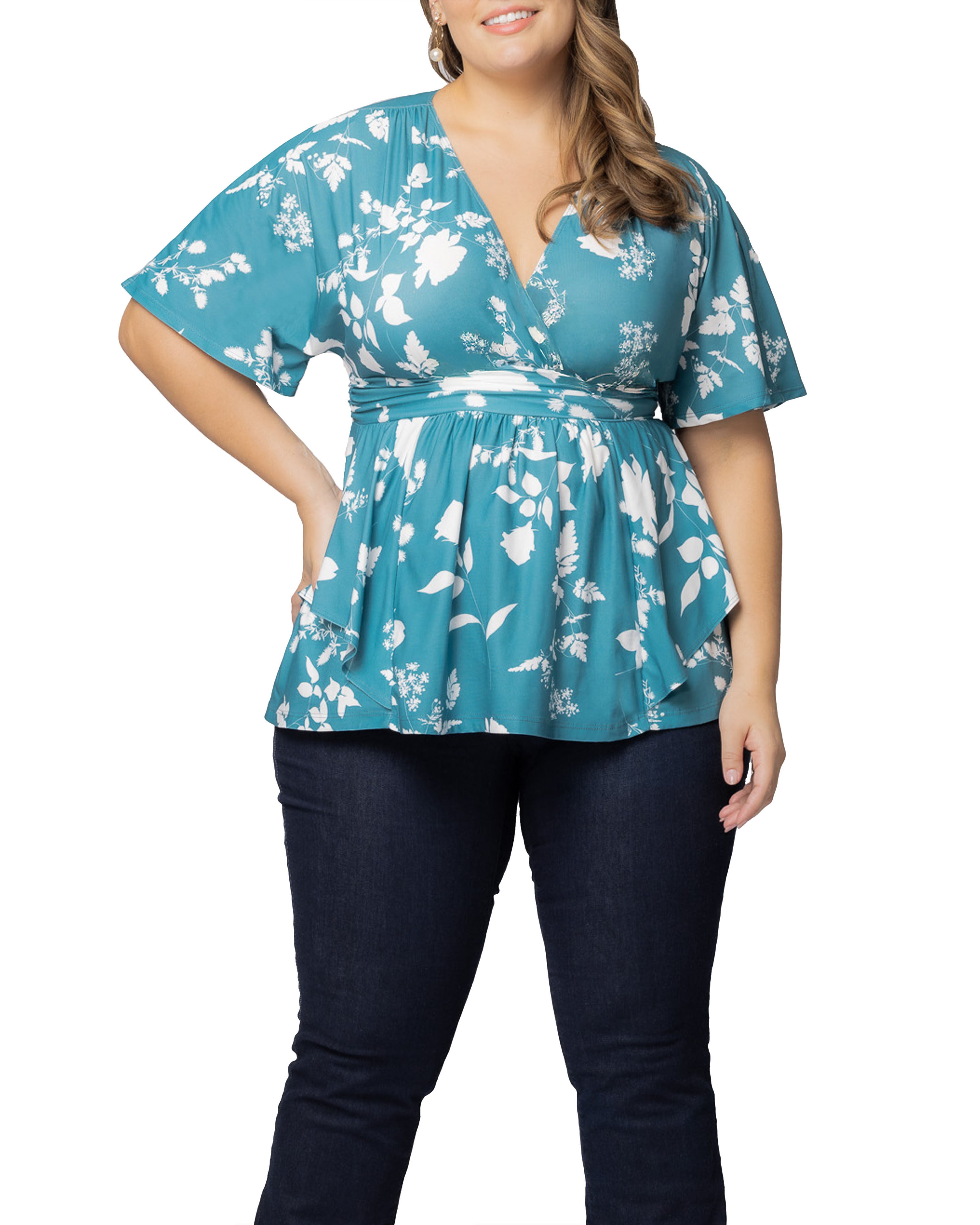 Encore Print Top, AQUA BLOOMS / Turquoise, hi-res image number 0