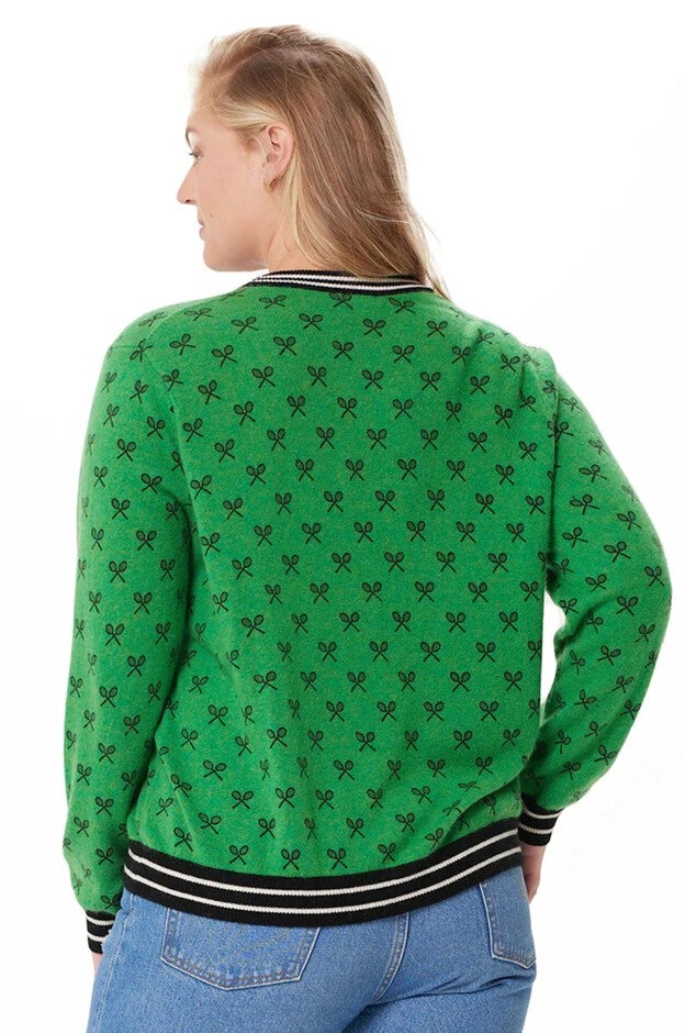 Cashmere Tennis Print Cardigan, Golf Green / Kelly Green, alternate image number 2