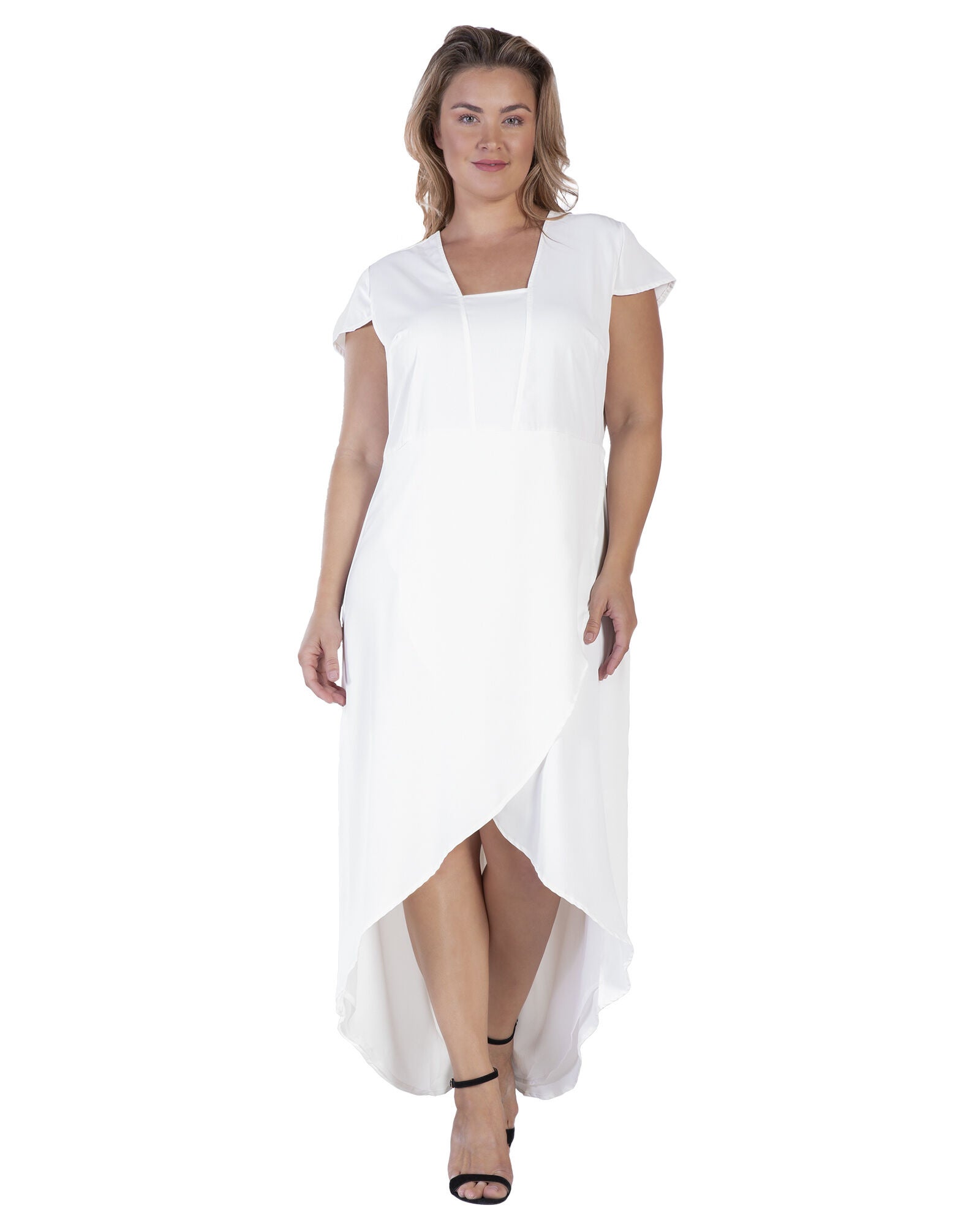Standards & Practices Cap Sleeve High-Low Tulip Dress, IVORY / White, alternate image number 3